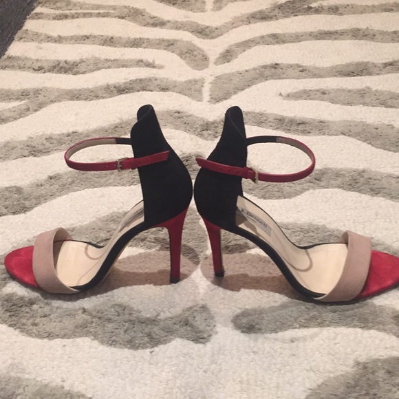 L. K. Bennett red, blk, tan open toe heels - Picture 2 of 7